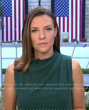 Mary’s green gathered shoulder sleeveless dress on Good Morning America