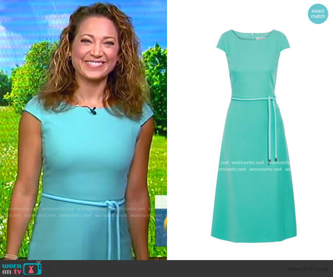Max Mara Opunzia Belted Cotton-Cady Dress worn by Ginger Zee on Good Morning America