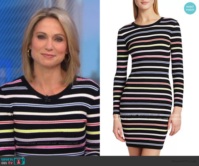 Milly Multi-Stripe Knit Bodycon Dress worn by Amy Robach on Good Morning America