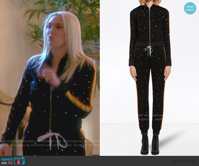 Miu Miu Crystal Embellished Track Trousers worn by Erika Jayne on The Real Housewives of Beverly Hills