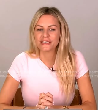 Morgan’s blush pink tee on E! News Nightly Pop