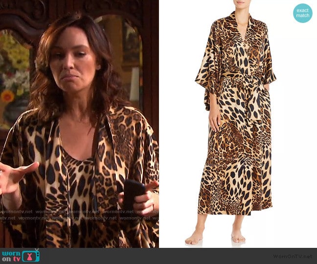 Natori Long Leopard-Print Satin Robe worn by Gwen Rizczech (Emily O'Brien) on Days of our Lives