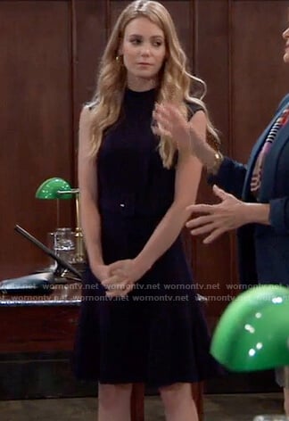Nelle’s navy belted dress on General Hospital