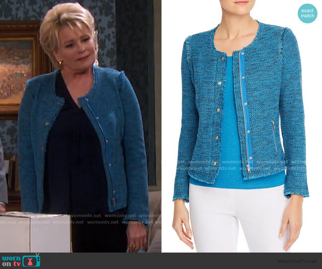 Nic And Zoe Fringe-Trimmed Marled Knit Sweater Jacket worn by Bonnie Lockhart (Judi Evans) on Days of our Lives
