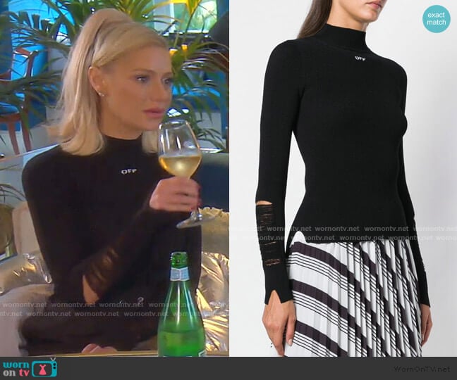 Off-White Laddered Ribbed Mock Neck Top worn by Dorit Kemsley on The Real Housewives of Beverly Hills