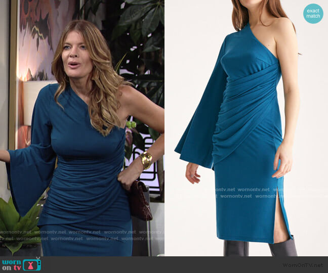 Paisie Draped One Shoulder Dress With Ruched Waist & Side Split worn by Phyllis Summers (Michelle Stafford) on The Young and the Restless