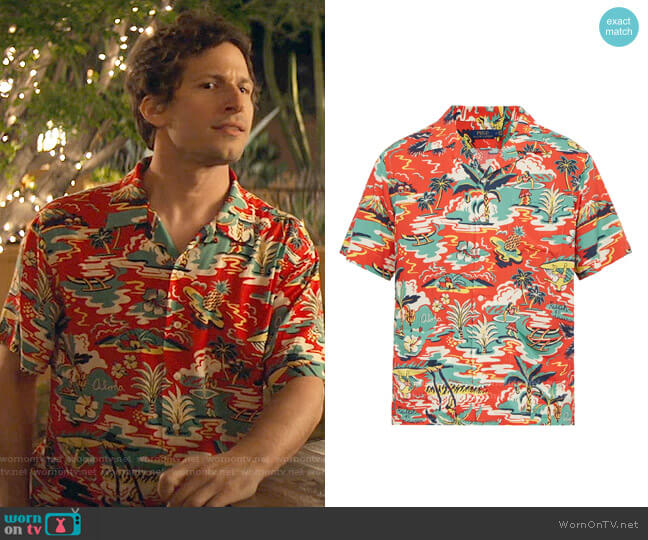 Polo Ralph Lauren Hawaiian-print short-sleeved shirt worn by Nyles (Andy Samberg) on Palm Springs (2020)
