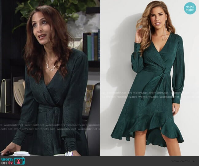 Guess Raelana Snakeskin Surplice Dress worn by Lily Winters (Christel Khalil) on The Young and the Restless