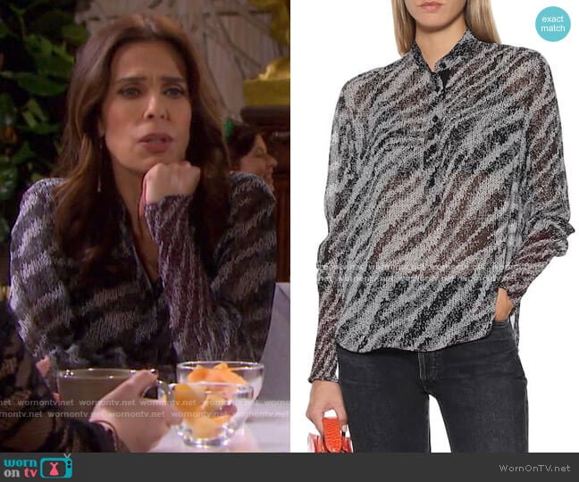 Rag & Bone Maris Zebra-Print Blouse worn by Hope Williams (Kristian Alfonso) on Days of our Lives