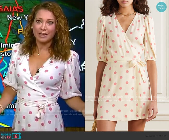 Reformation Olince Puff Sleeve Wrap Minidress worn by Ginger Zee on Good Morning America
