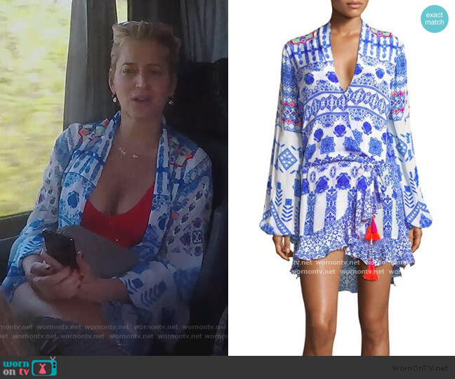 Rococo Sand Printed V-neck Tassel dress worn by Dorinda Medley on The Real Housewives of New York City
