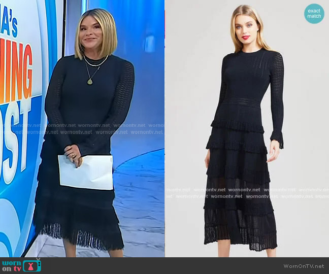 Lela Rose Ruffle Detail Knit Midi Dress worn by Jenna Bush Hager on Today