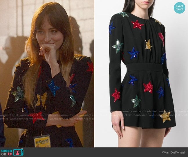 Saint Laurent Embroidered Stars Jumpsuit worn by Maggie Sherwoode (Dakota Johnson) on The High Note