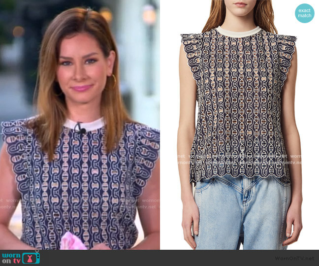 Sandro Gill Broderie Anglaise Blouse worn by Rebecca Jarvis on Good Morning America