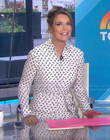 Savannah’s white cherry print shirtdress on Today