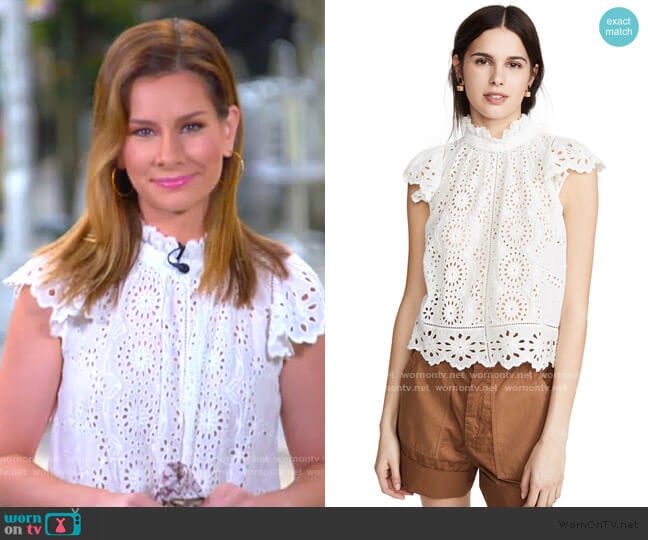 Sea Daisy Flutter Sleeve Top worn by Rebecca Jarvis on Good Morning America