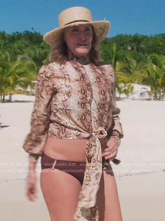 Sonja’s snakeskin print blouse on The Real Housewives of New York City