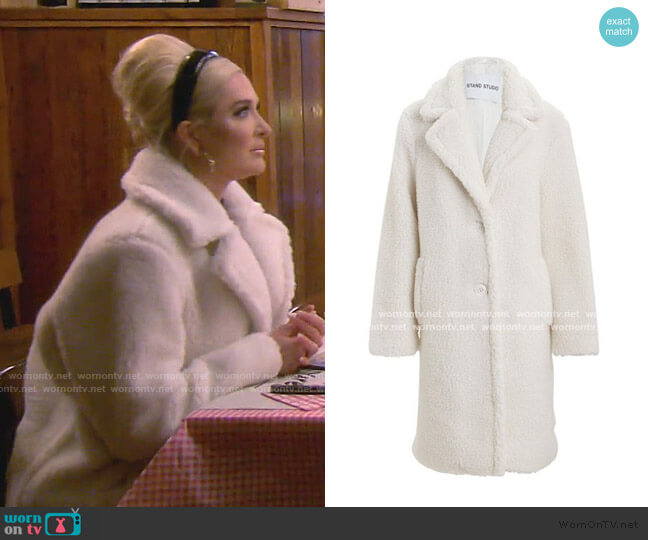 Stand Studio Lisen Faux Shearling Teddy Coat worn by Erika Jayne on The Real Housewives of Beverly Hills