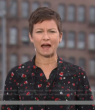 Stephanie’s black floral tie neck blouse on Today