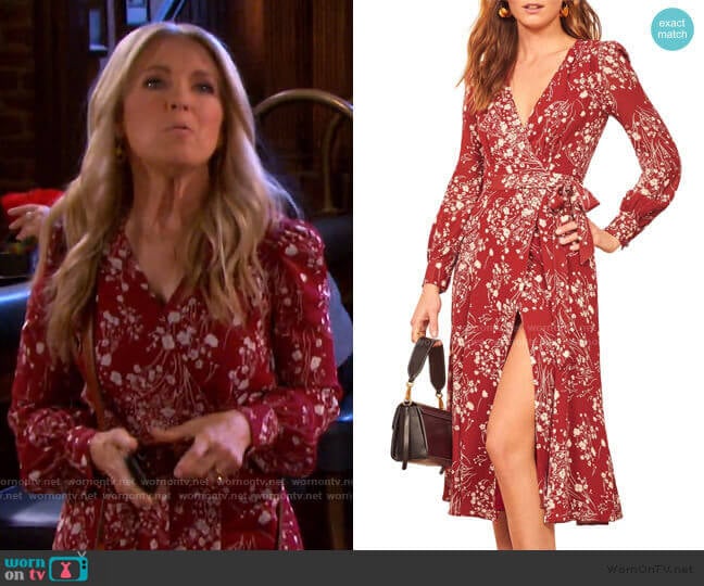 Reformation Susanna Wrap Midi Dress worn by Jennifer Horton (Melissa Reeves) on Days of our Lives