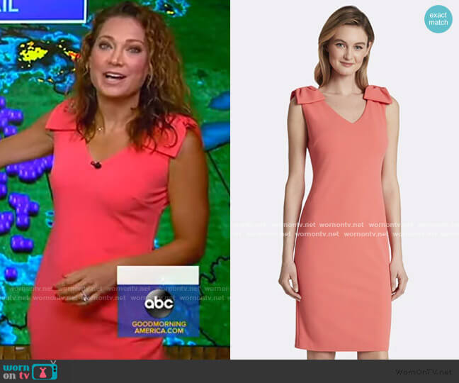 Tahari ASL Crepe Bow-Shoulder Sheath Dress worn by Ginger Zee on Good Morning America