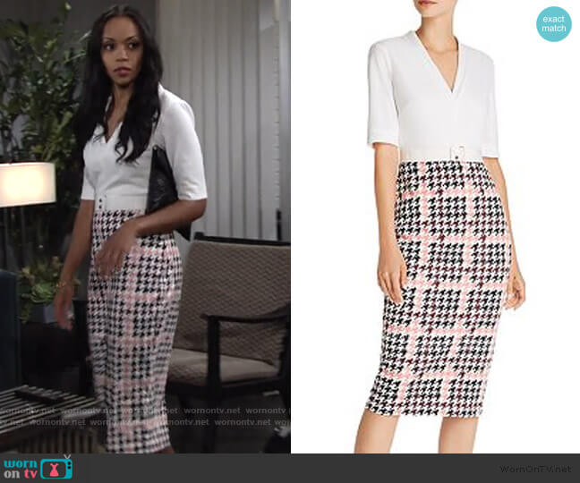 Ted Baker Harlla Houndstooth Combo Bodycon Dres worn by Amanda Sinclair (Mishael Morgan) on The Young and the Restless