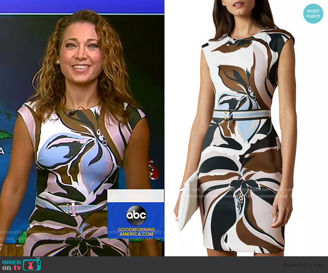 Ted Baker Liziiey Masquerade Print Bodycon Dress worn by Ginger Zee on Good Morning America