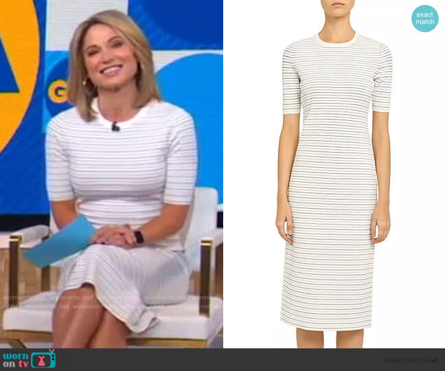 Theory Ribbed Stretch Knit Striped Midi Dress worn by Amy Robach on Good Morning America