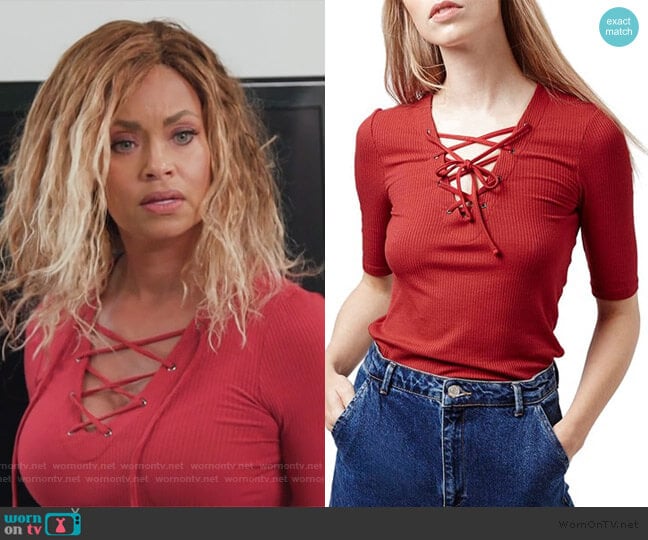 Topshop Lace-Up Short Sleeve Crop Top worn by Gizelle Bryant on The Real Housewives of Potomac
