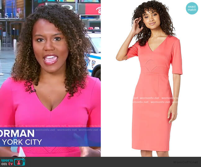 Trina Turk Ashton Dress in Hot Coral worn by Janai Norman on Good Morning America
