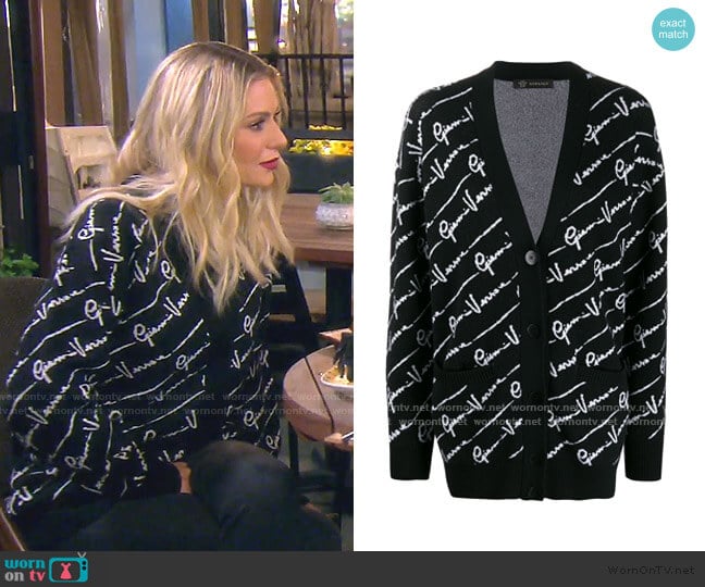 Versace All Over Logo Cardigan worn by Dorit Kemsley on The Real Housewives of Beverly Hills