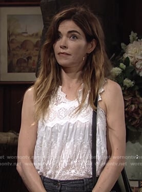Victoria’s white sleeveless lace top on The Young and the Restless