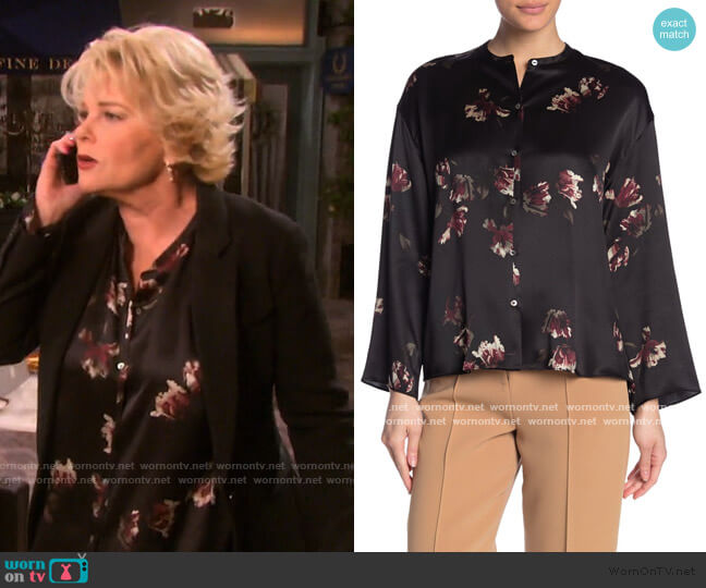 Vince Tulip Print Long Sleeve Silk Blouse worn by Bonnie Lockhart (Judi Evans) on Days of our Lives