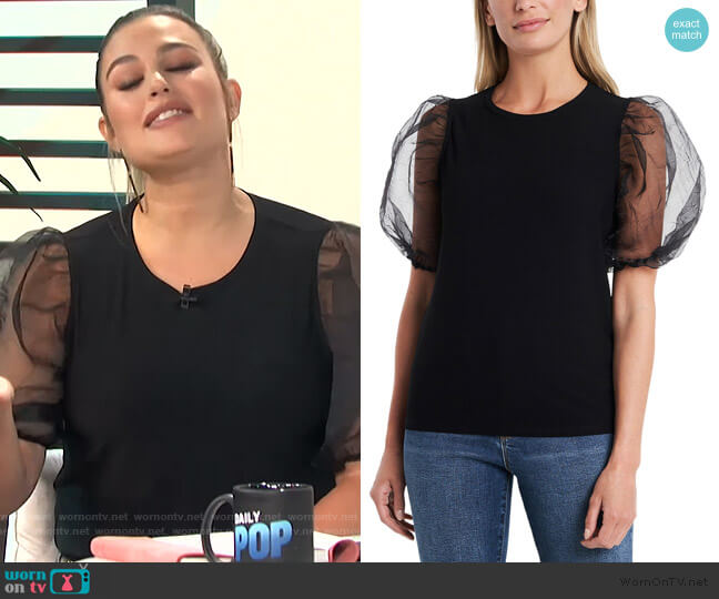 1. State Organza Puff-Sleeve Top worn by Carissa Loethen Culiner on E! News