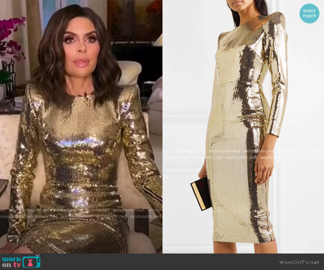 Alex Perry Williams sequined Crepe Midi Dress worn by Lisa Rinna on The Real Housewives of Beverly Hills