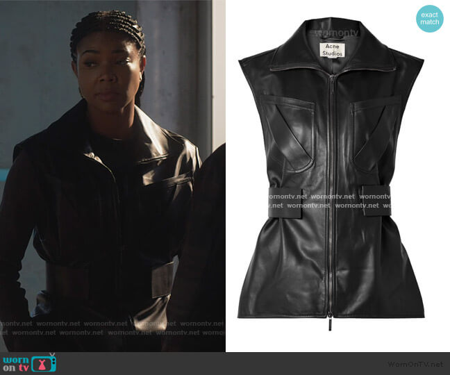 Acne Studios Lorique leather vest worn by Sydney Burnett (Gabrielle Union) on LA's Finest