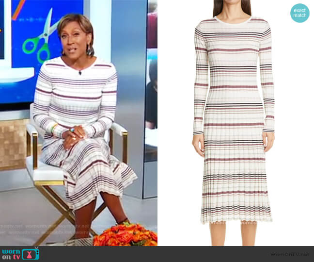 Adam Lippes Stripe Long Sleeve Silk & Cashmere Midi Sweater Dress worn by Robin Roberts on Good Morning America