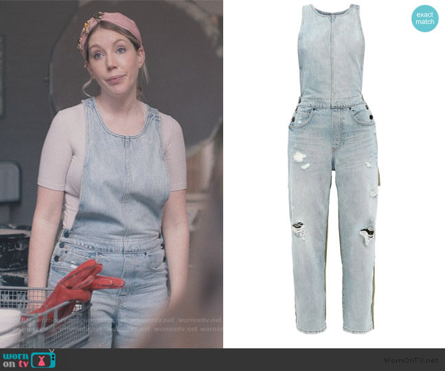 Alexander Wang Distressed denim overalls worn by Katherine (Katherine Ryan) on The Duchess