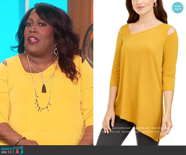 Alfani Cold-Shoulder Asymmetrical Top worn by Sheryl Underwood on The Talk