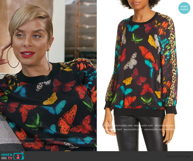 Alice + Olivia Calvin Mixed Print Raglan Sleeve Sweatshirt worn by Robyn Dixon on The Real Housewives of Potomac