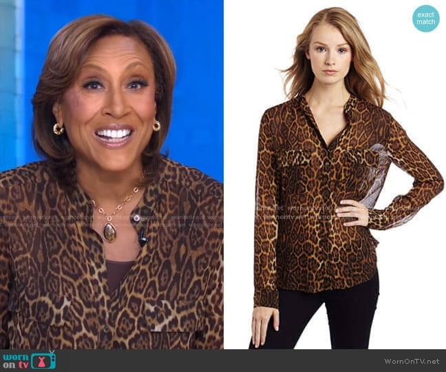 Bcbgmaxazria Anderson Leopard Blouse With Cargo Pockets worn by Robin Roberts on Good Morning America