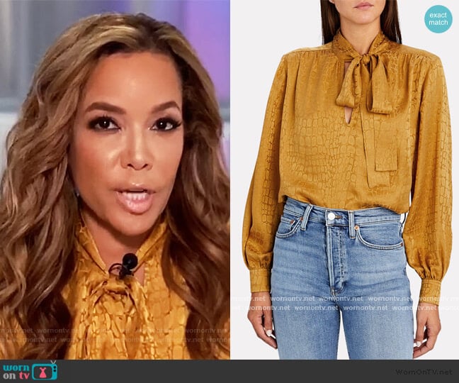 Anine Bing Delilah Tie-Neck Jacquard Blouse worn by Sunny Hostin on The View