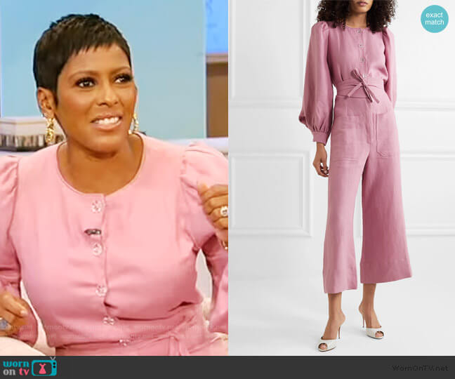 Anna Mason Jane belted linen jumpsuit worn by Tamron Hall on Tamron Hall Show