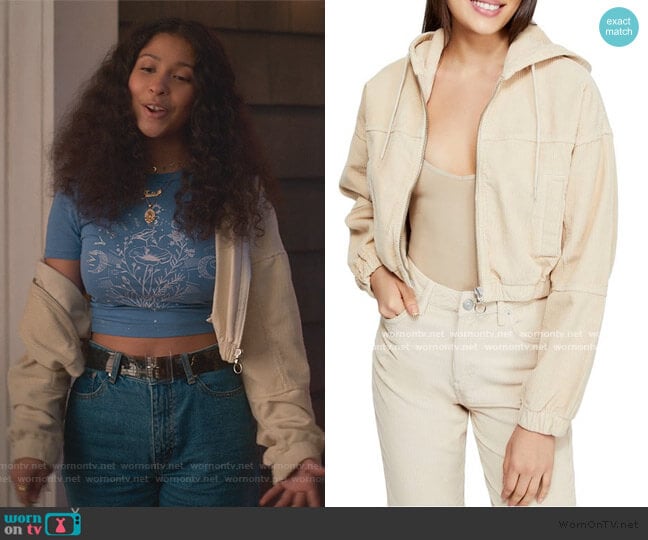 BDG Urban Outfitters Corduroy Crop Hooded Jacket worn by Julie (Madison Reyes) on Julie and the Phantoms
