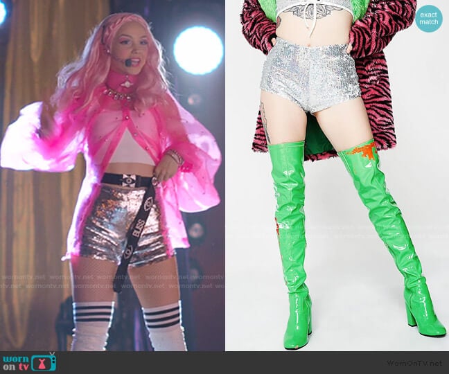 Dolls Kill Booty Call Sparkle Shorts worn by Carrie (Savannah Lee May) on Julie and the Phantoms