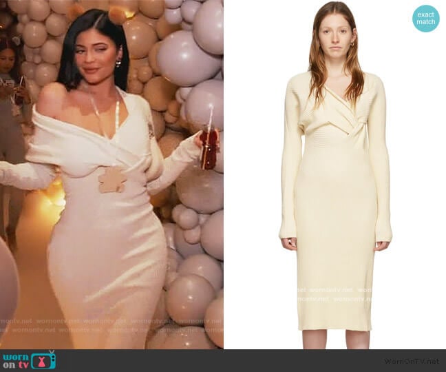 Bottega Veneta Off-White Draped Knit Dress worn by Kylie Jenner on Keeping Up with the Kardashians