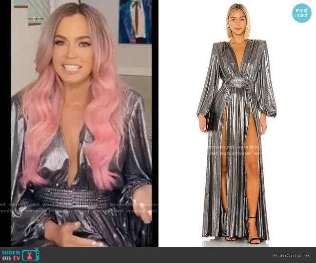 Bronx and Banco Zoe Silver Gown worn by Teddi Mellencamp Arroyave on The Real Housewives of Beverly Hills