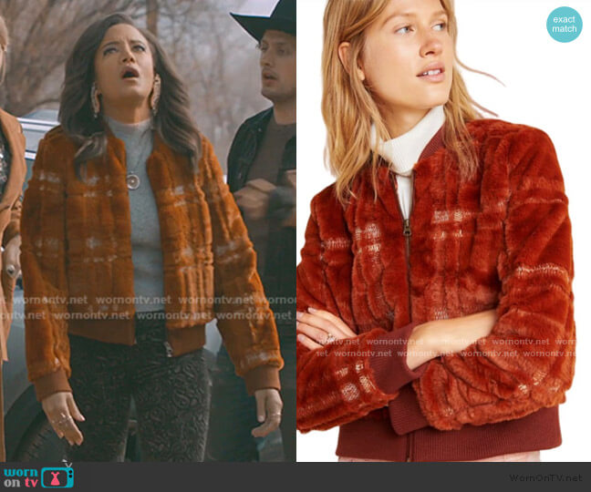 Anthropologie Plaid Teddy Bomber Jacket worn by Maria DeLuca (Heather Hemmens) on Roswell New Mexico