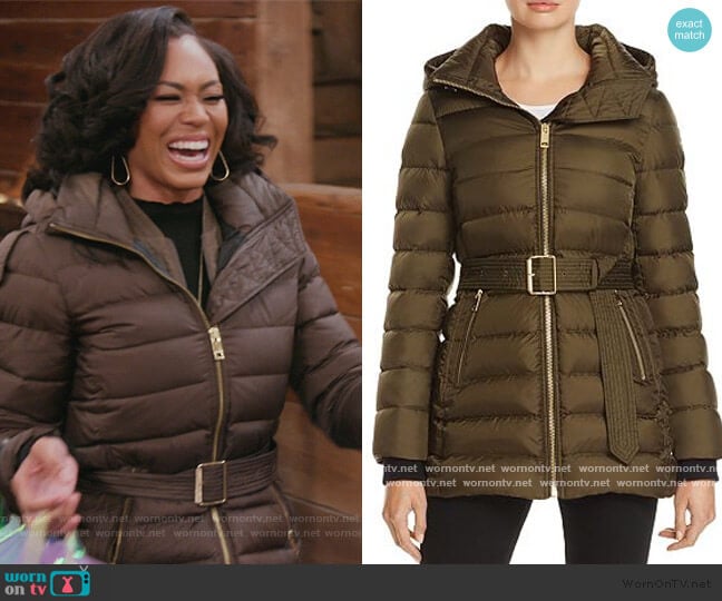 Burberry Limefield Belted Down Puffer Coat worn by Monique Samuels on The Real Housewives of Potomac