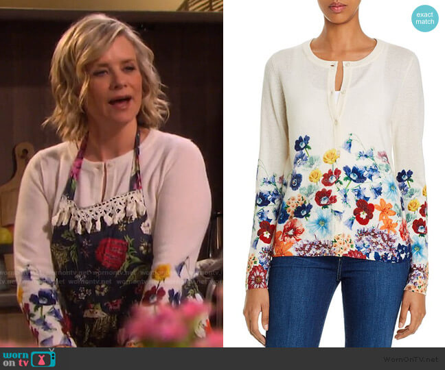 C by Bloomingdale's Floral Cashmere Cardigan worn by Kayla Brady (Mary Beth Evans) on Days of our Lives